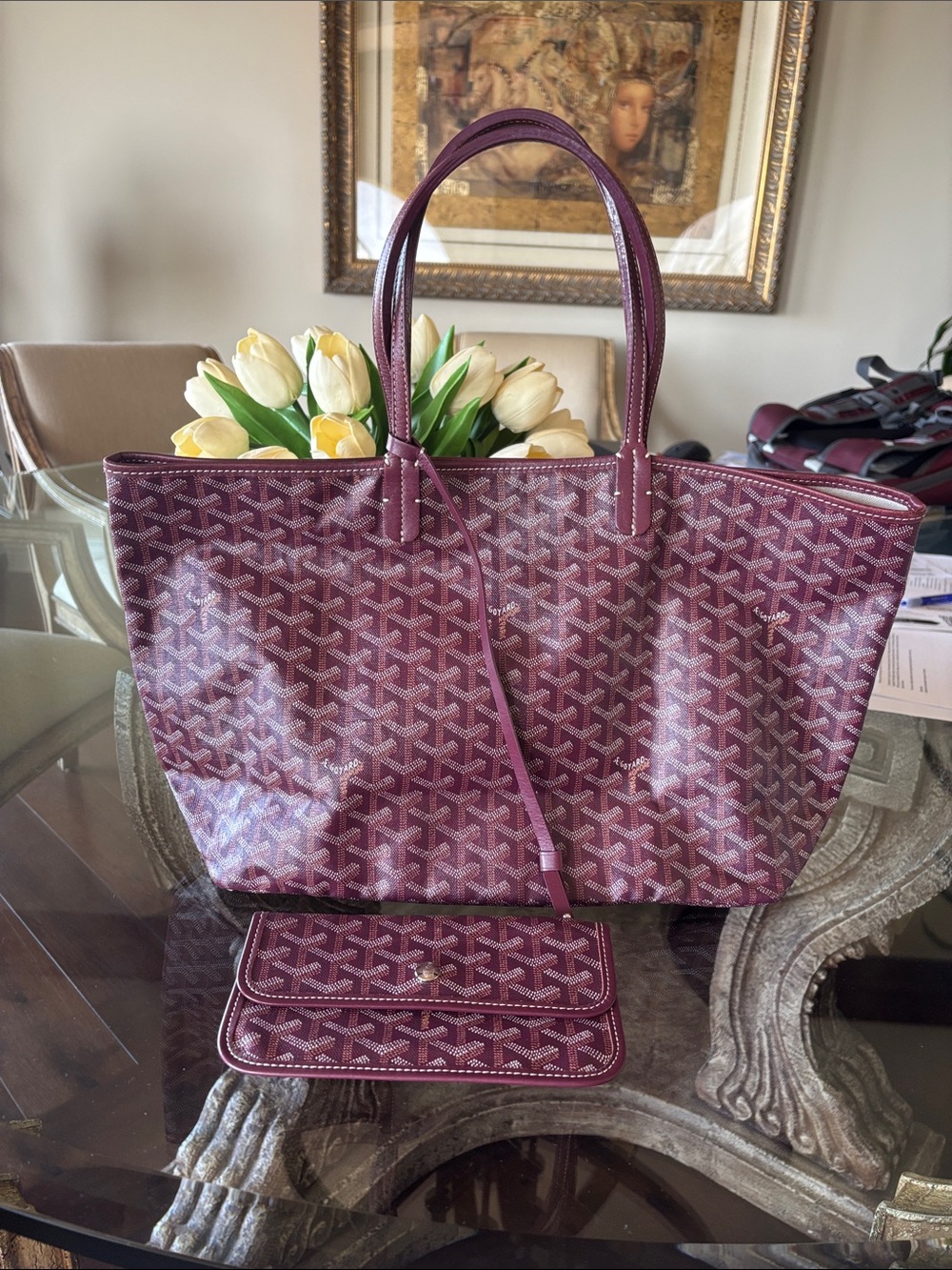 Burgundy Goyard St Louise pm Tote Bag with Pouch